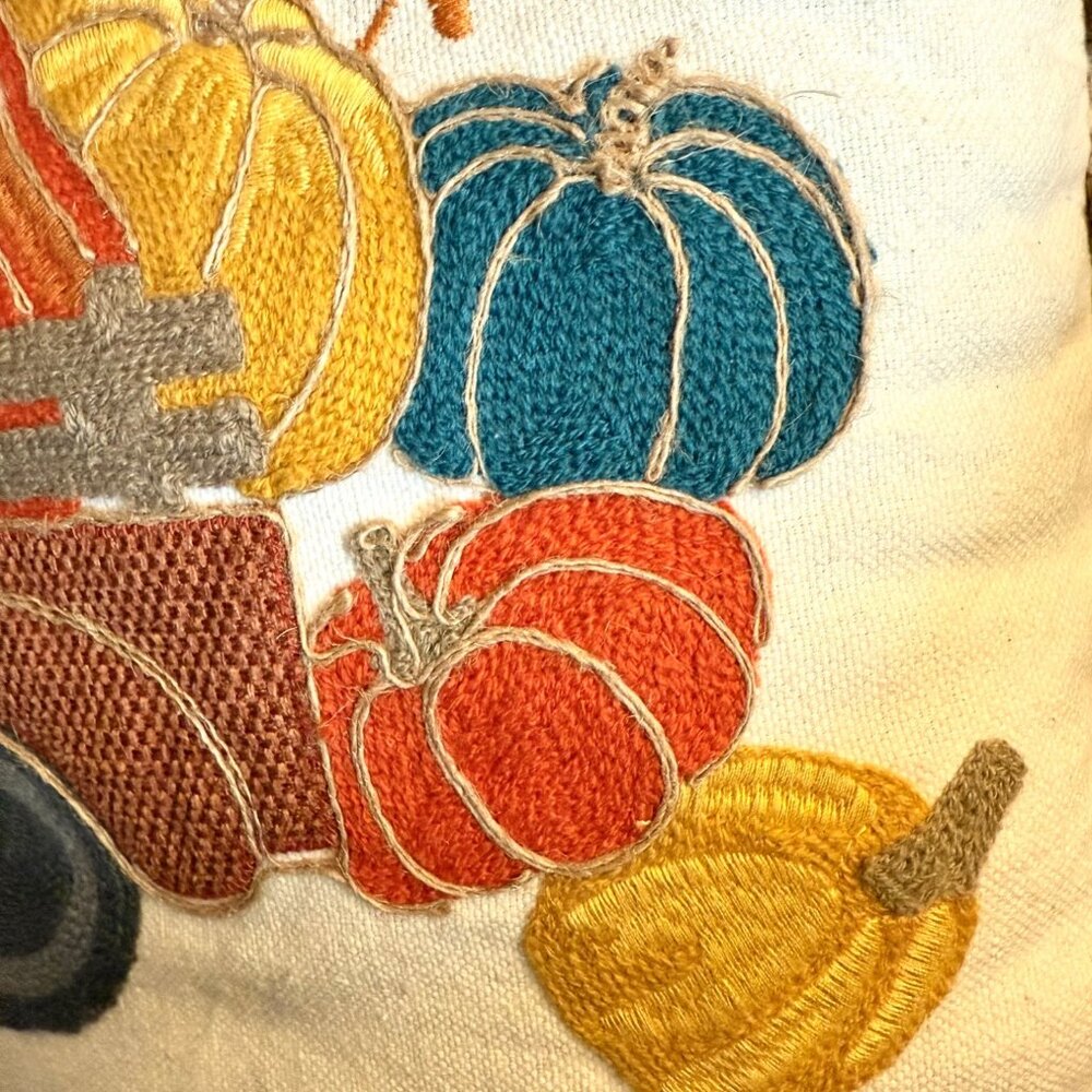 Grateful Fall Truck Pillow 20in x 15in Harvest Pumpkins Embroidered Autumn Decor - Picture 11 of 13